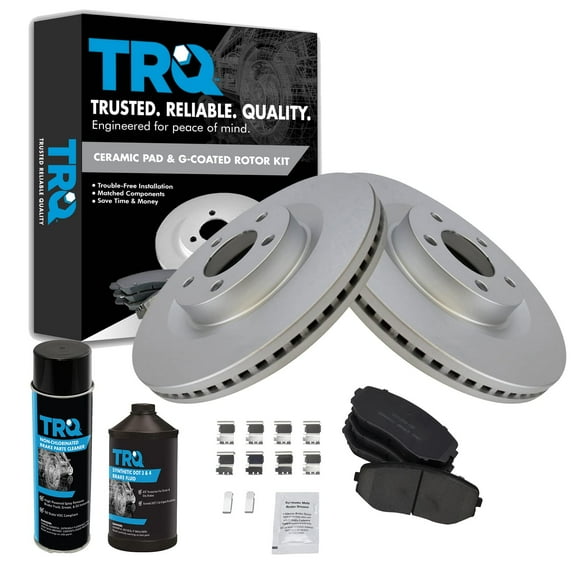 TRQ Front Ceramic Brake Pad & Coated Rotor Kit w/Fluids for Ford Edge Lincoln BKA24196