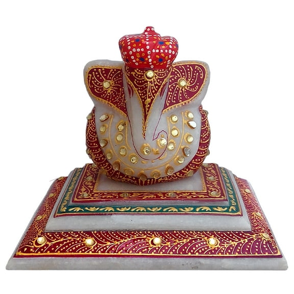 Tensona 3 inch Marble Ganesha Statue idols Lord Ganesh Chowki Home Decor Religious gifts Traditional Handicrafts artifacts
