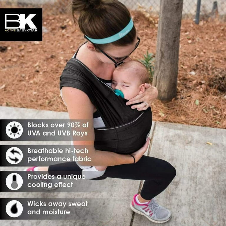 Baby K'tan Active Baby Wrap Carrier, Infant and Child Sling - Simple Pre- Wrapped Holder for Babywearing - No Tying or Rings - Carry Newborn up to 35  Pound, Black, X-Small (Women 2-4 /