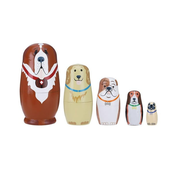 Conjunto De Muñecas Rusas De Madera Diy, Diseño De Perro Encantador Hecho A Mano, Muñecas Anidadas, Muñeca Bonita Para Niños, Regalos De Vacaciones Yuarrent PT002264-00