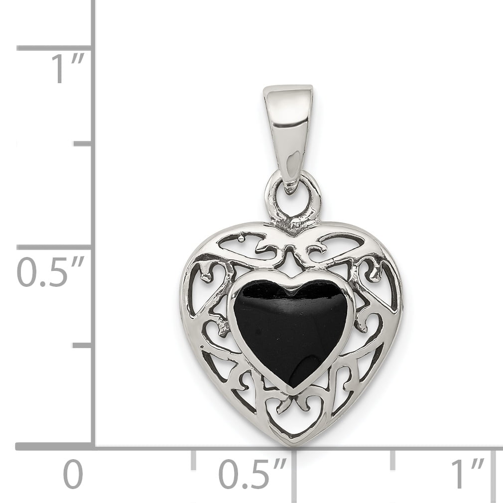 Sterling Silver Onyx Heart Antiqued Pendant