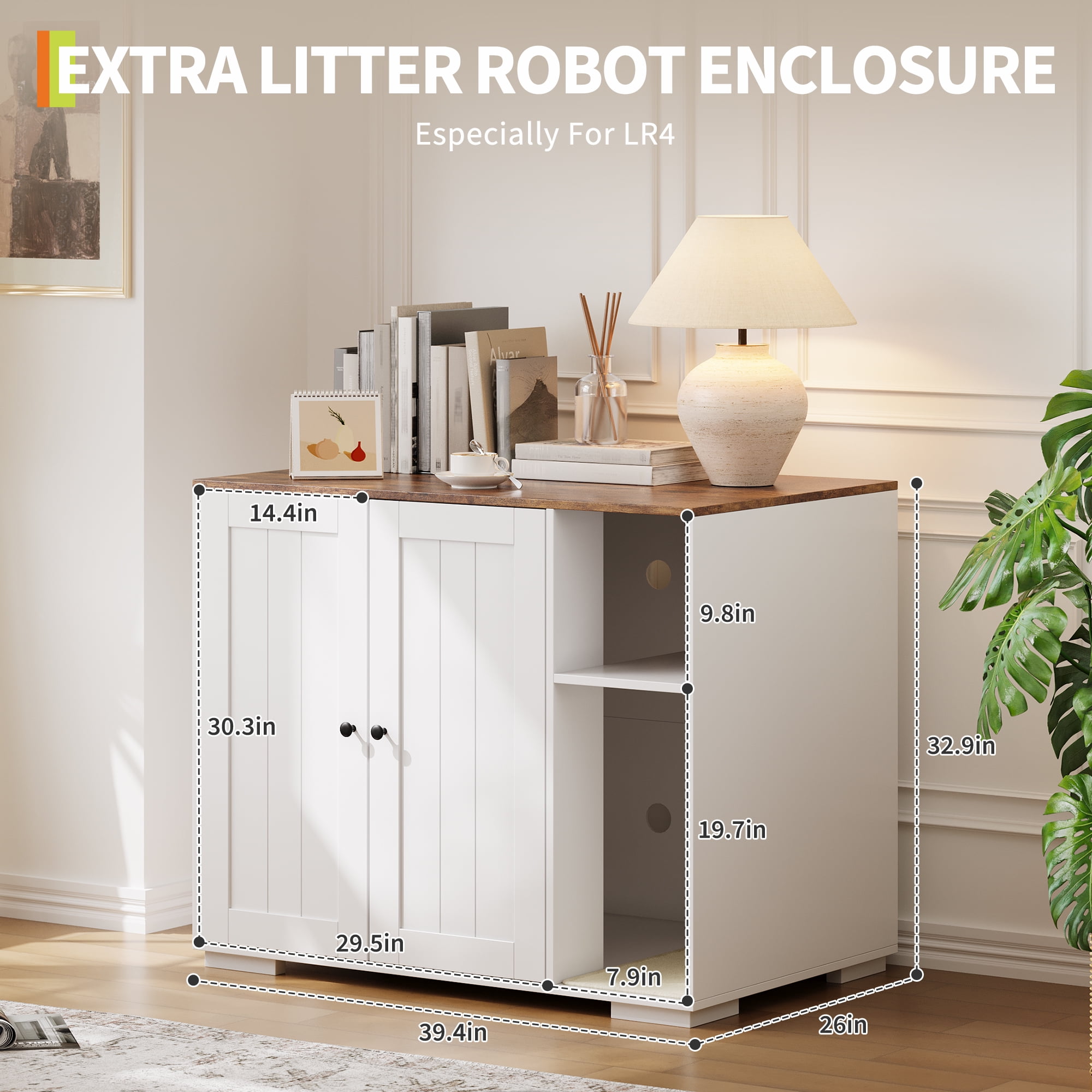 Cat Litter Enclosure for Litter Robot 3/4 with Power Outlet, Dog-Proof Shelf, and Litter Collector