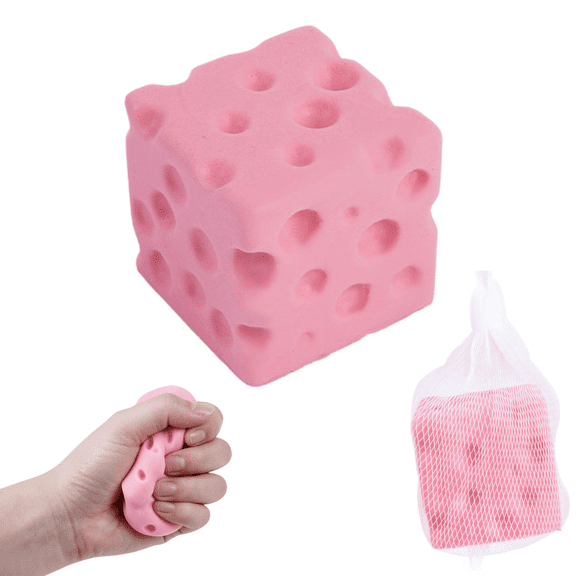 Squishies Toys Stress Balls, Crunchy Sand Squishies Balls ASMR Toys with Air Pumps Pink Cheese for Stress Relief, Squeeze Fidget Toys for Party Favors Stocking Stuffers 5cm