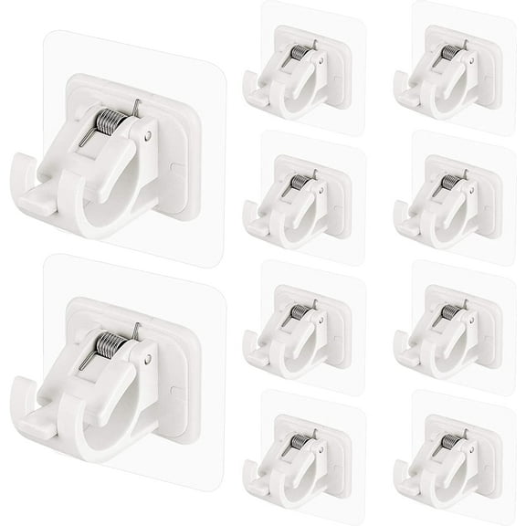 10PCS No Drill Curtain Rod Brackets No Drilling Curtain Rod Holders Self Adhesive Curtain Rod Hooks Nail Free Adjustable Curtain Hangers,Non Screw Damage Stick On Drapery Rod Bracket for Wall Window