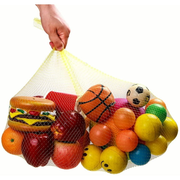 100pcs 24in Plastic Mesh Produce Bags Reusable Nylon Net Bag Grocery Washable Mesh Net Produce Net Storage Toys Fruits Vegetables Collection Clear Seafood Bags (Yellow)