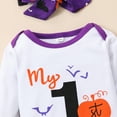 thumbnail image 5 of URMAGIC Newborn Baby Girls My First Halloween Pumpkin Outfits Bat Letter Print Long Sleeve Romper +Trumpet Pants+Headband 3PCS Set, 5 of 10