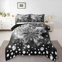 jejeloiu Cute Butterflies Bedding Comforter Set,Chic Moth Twin Comforter Sets,Sliver Gray Diamond Bedding Set For Girls,Ultra Soft Home Decor Reversible,2 Pieces