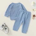 thumbnail image 3 of Tiny Cutey Infant Baby Boy Fall Clothes Outfits Toddler Waffle Solid Long Sleeve Top Pants Winter Set, 3 of 7