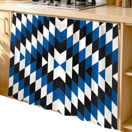 Cabinet Curtain Aztec Boho Kitchen Shelf Curtain Desk Under Sink Curtain Skirt Privacy Drape Cover Bohemian Abstract Geometric Blue Cabinet Curtains for Kitchen Shelves Laundry Room 35x35 Inch