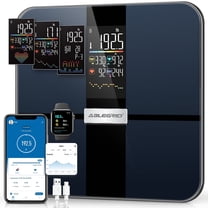 ABLEGRID Smart Digital Scale for Body Weight and Fat Rechargeable, Large LCD Display, 22 Body Composition Metrics BMI, Heart Rate, 400lb, Black