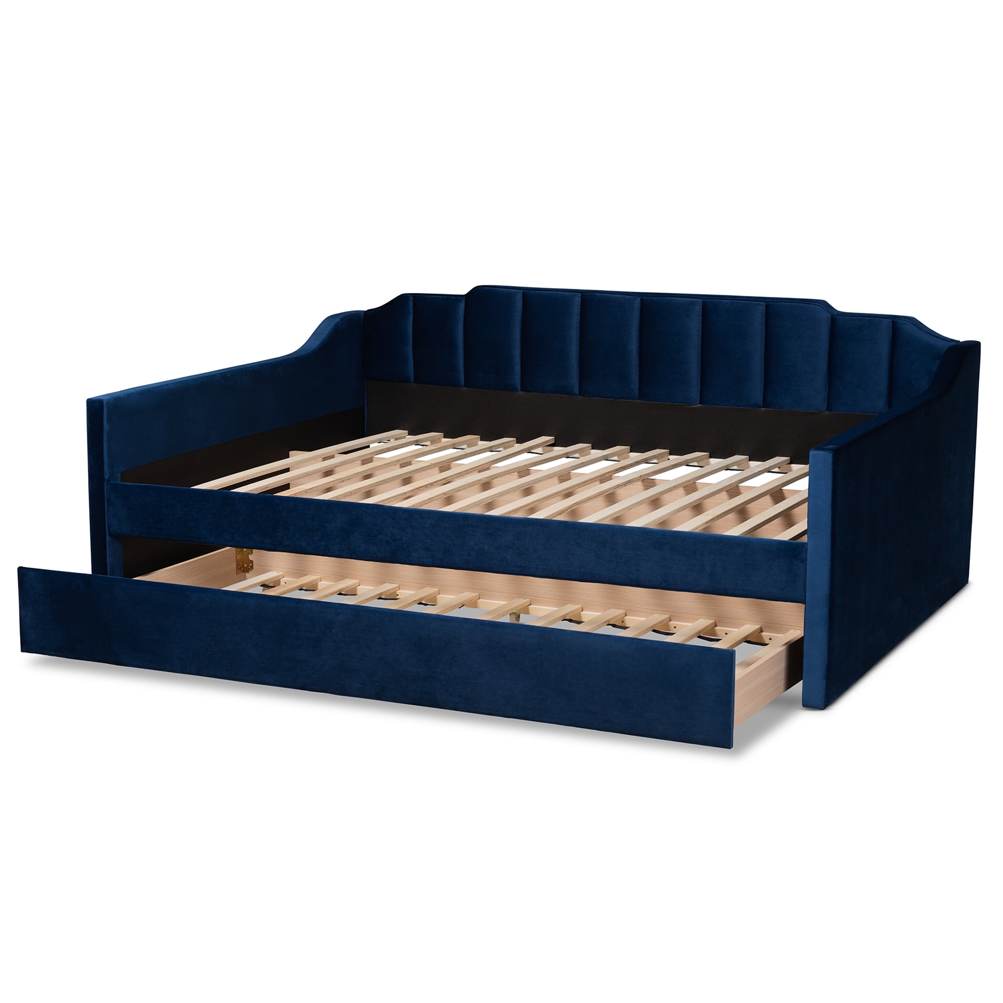 Baxton Studio Lennon Contemporary Engineered Wood with Trundle Daybed, Queen, Navy Blue