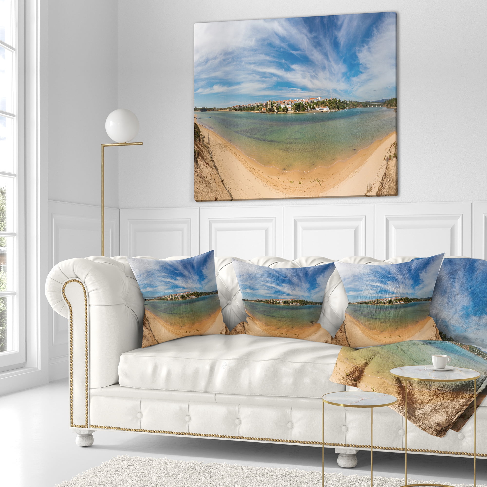 Designart Portuguese Maritime Village Panorama - Seashore Throw Pillow - 18x18