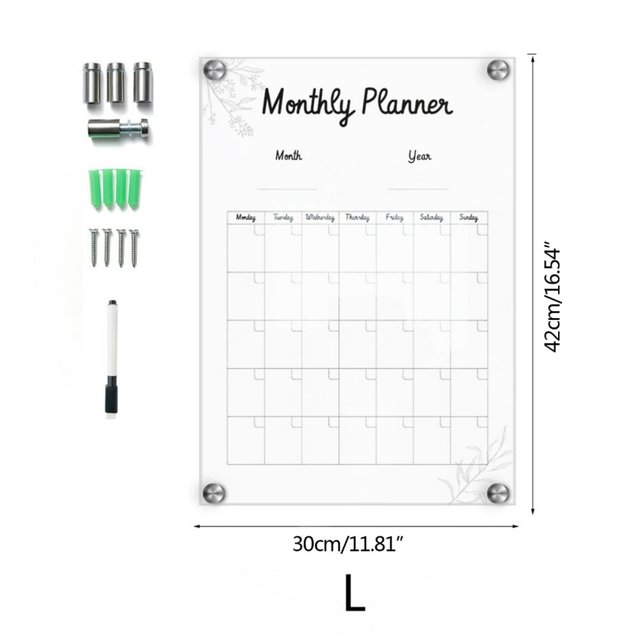 HLONK Tableau Calendrier Effaçable à Sec en Acrylique, Planificateur Hebdomadaire, Tableau Blanc, Tableau de Repas Réutilisable pour Bureau, Maisons et École