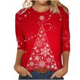 thumbnail image 2 of Camisas para Mujer Fiudx Blusa Holgada Estampado de Pascua Cuello Redondo Manga Tres Cuartos, 2 of 5