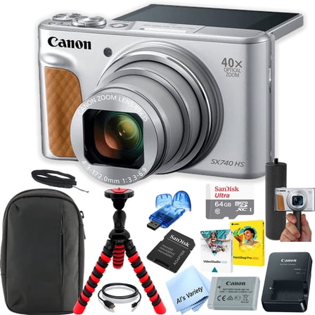 Canon Powershot SX740 HS Digital Camera (Silver) Kit with Accessories: 64GB Memory,Case, Tripod, Grip, Software, & More