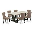 thumbnail image 2 of East West Furniture 7-Piece Modern kitchen table set an Excellent Distressed Jacobean Kitchen Rectangular Table Top and 6 Excellent Linen Fabric Parson Chairs with Nails Head and Stylish Chair Back, L, 2 of 6