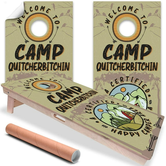 Cornhole Board Wraps and Decals for Boards Set of 2 Skins Professional Vinyl Covers Sticker - Camp Quitcherbitchin Cabin Camping Lakehouse Cornhole Decal for Boards Covers Sticker Cornhole Vinyl Wraps