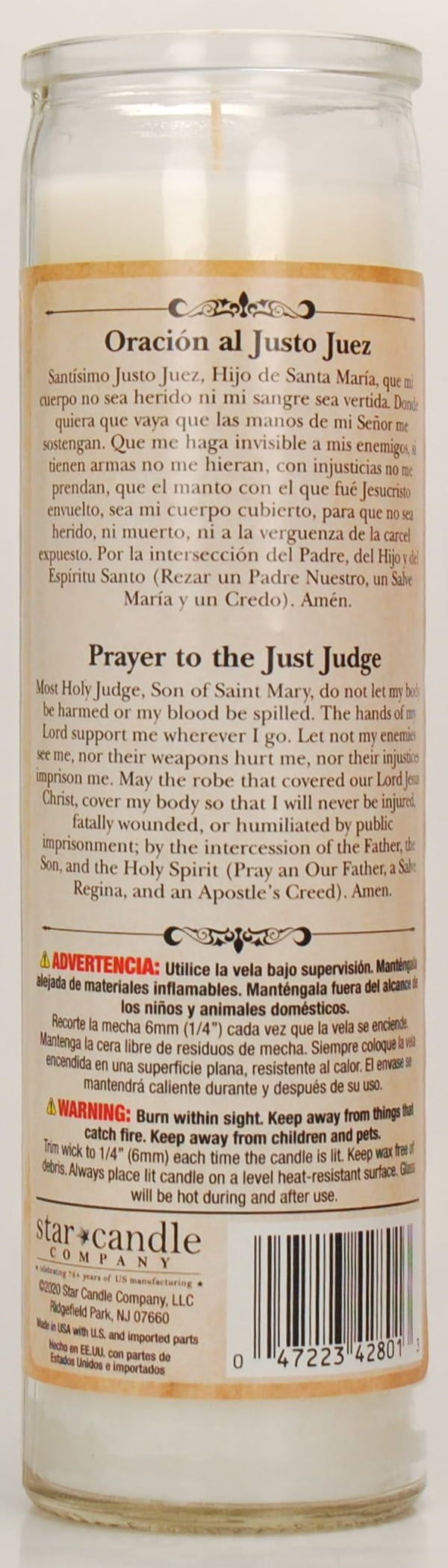 (2 pack) Prayer Candle Justo Juez White Wax, 8 Inch