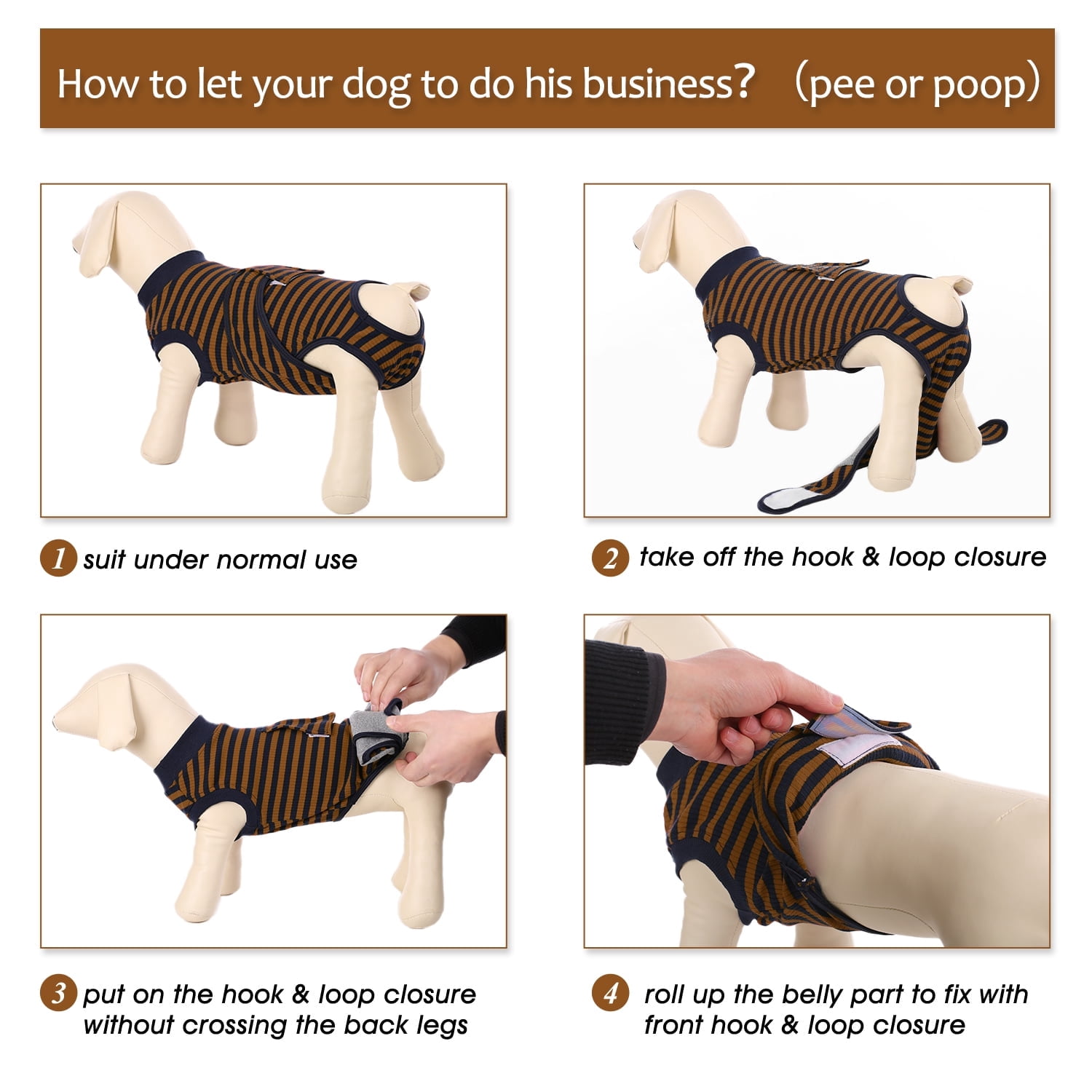 Kuoser Dog Surgical Recovery Suit Dogs Cat Onesie after Surgery,Brown,M