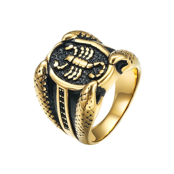 HIJONES Men's Stainless Steel Oval Retro Scorpion Style Ring Gothic Punk Personalized Comfort Fit Boyfriend Gold Size 9