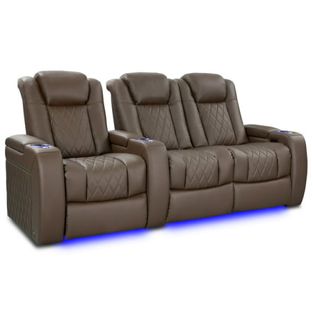 Valencia Theater Seating - Valencia Tuscany Vegan Row of 3 Loveseat Right Premium Vegan Leather Luxury Home Theater Seating - Dark Truffle