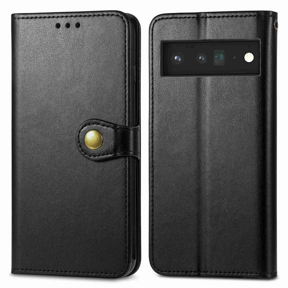 Dteck for Google Pixel 6 Pro Case, Magnetic Premium PU Leather Flip Folio Wallet with Card Slot Stand Cover, black