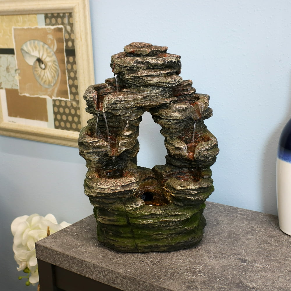 Sunnydaze Split Mossy Rock Falls Cascading Tabletop Water Fountain With 