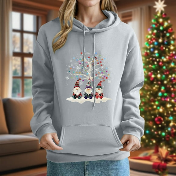 FDGIU 2025 Women's Cozy Fleece Christmas Hoodie - Cute Holiday Print Hooded Pullover, Ugly Xmas Loose Fit Top