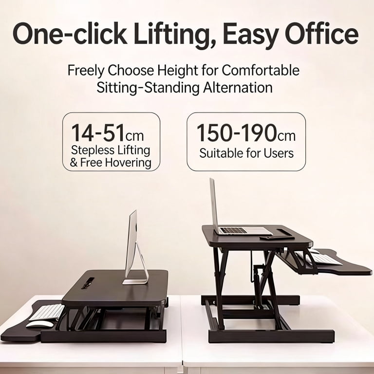 32 Inch Height Adjustable Standing Desk Converter Sit to Stand Riser Dual Monitor Workstation with Keyboard Tray, White