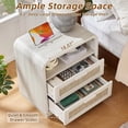 thumbnail image 4 of LEYAOYAO Rattan Nightstand with Charging Station, Wood Fluted 23.6" Wide End Table with 2 Drawers for Bedroom, Living Room, Grey White, 4 of 9
