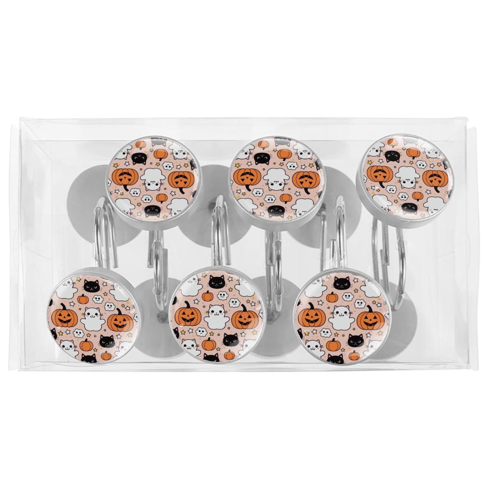 HemaKayy 12 Pcs Shower Curtain Hooks Bathroom Decorative Accessories Cartoon Pumpkin Cat