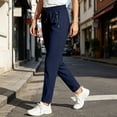 thumbnail image 2 of JULMCOMO Pants for Women Drawstring Elastic Waist Lightweight Joggers Running Athletic Workout Pants With Zipper Pockets Navy L, 2 of 5