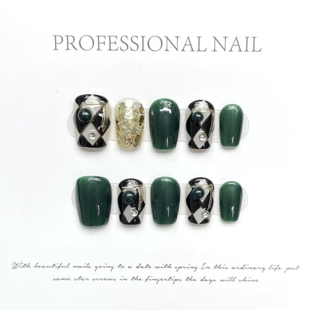 [Original real shot] Emerald diamond pure hand-worn nail gentle nail art Internet celebrity fake nail patch wholesale