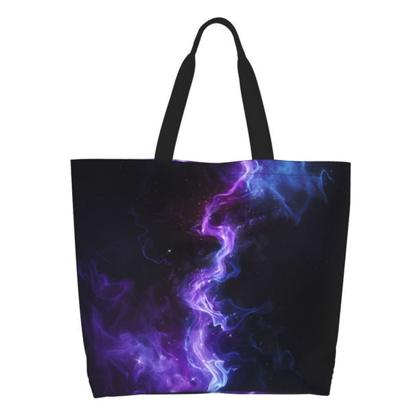 Balery Purple And Blue Nebula Bolsa Tote Estilo Estético con Cremalleras, Bolsa de Hombro, Bolsa de Compras Grande y Plegable