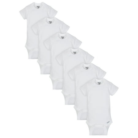 Gerber Baby Boy or Girl Gender Neutral Organic White Onesies Short Sleeve Bodysuits, 6-Pack