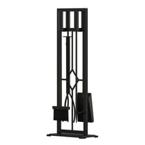 Fire Beauty 5 Pieces Fireplace Tools Set with Stand and fire Poker Sets Wrought Iron Fire Place Pit Poker Holder(Black) Indoor Decor Outdoor Use