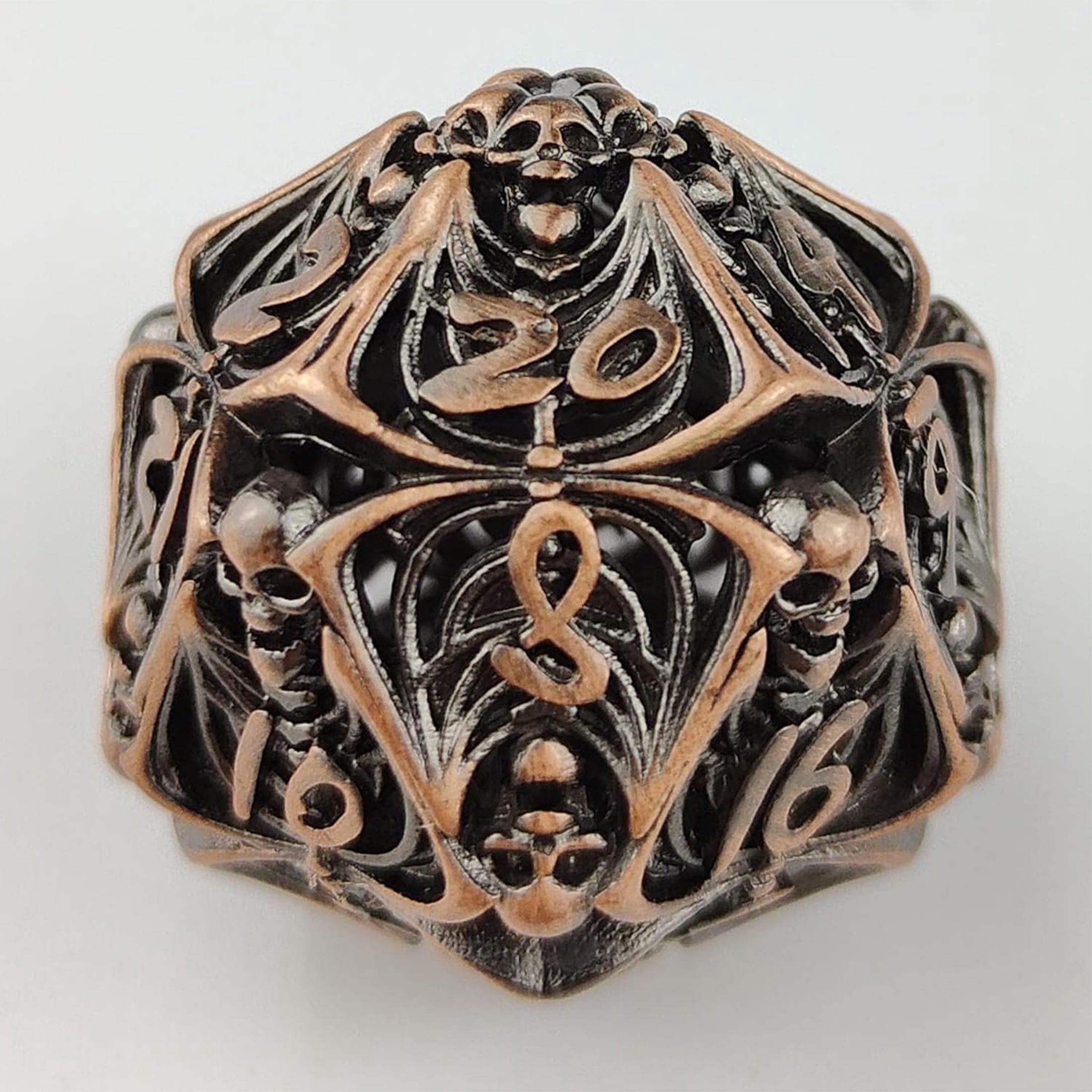 Hollow Skull DND Dice Set, Bronze, 7-Piece Metal Polyhedral Dice