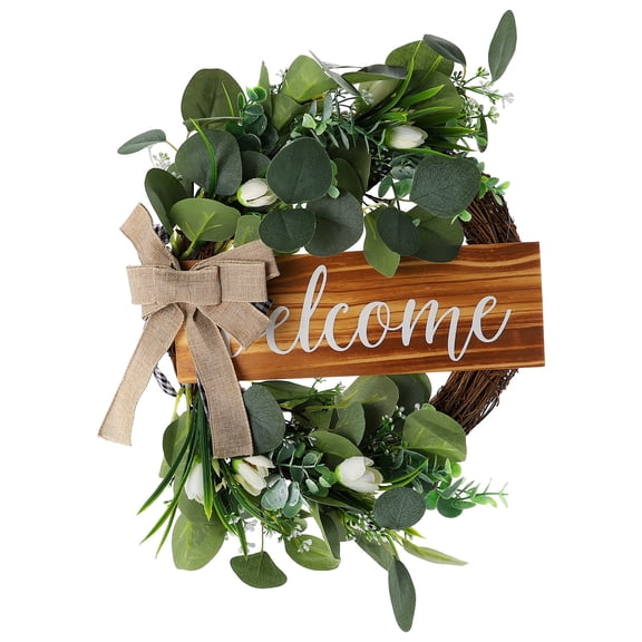Niceauty Welcome Sign Floral Decoration Simulated Plant Welcome Wreath Plastic Home Decor 1Pack