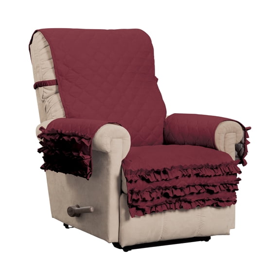 Innovative Textile Solutions 1-Piece Claremont Ruffled Recliner Furniture Cover, Burgundy