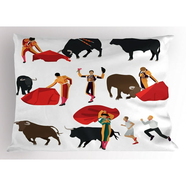 Spanish Pillow Sham Bullfighting Corrida People Crowd Matadors With Bulls Red Cape Pidacor Icons Folk Decorative Standard Queen Size Printed Pillowcase 30 X Inches Multicolor By Ambesonne Walmart Com Walmart Com