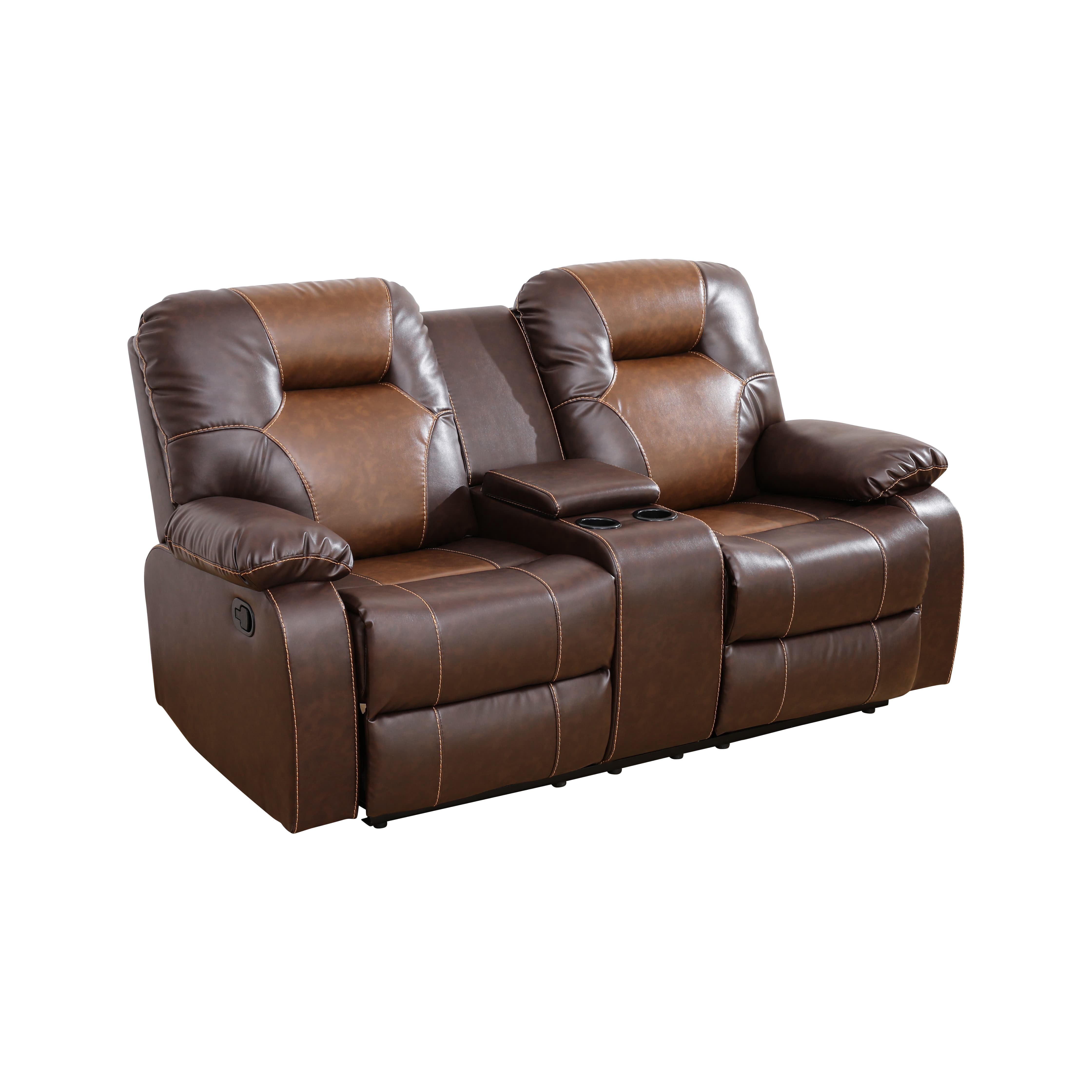 MAYEERTY Reclining Loveseat, 2-Seat Breathable Leather Recliner with Storage & Cup Holders for Living Room, Brown