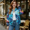 thumbnail image 2 of COEQINE Womens Zip Up Sweatshirt Jacket Relaxed Fit Fall Trendy Bomber Jacket with Pocket, Long Sleeve Cropped Coat Sweatshirts Baseball Outerwear, Large, Dolphin Ocean Coral, 2 of 7