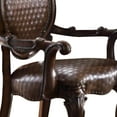thumbnail image 3 of Kai 26 Inch Solid Wood Carved Armchair, Rolled Arms, Vegan Leather, Cherry - Saltoro Sherpi, 3 of 5