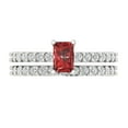 thumbnail image 2 of Clara Pucci 14K White Gold Emerald Cut 0.5Ct Natural Garnet Engagement Ring + Matching Band - Luxury Box Included, 2 of 7