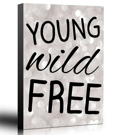 Boxed Champagne wall26 Bold Inspirational Quote Young Wild Free on Champagne Bokeh Background - Home and Dorm Room Decor - Canvas Art Home Decor - 12x18 inches ()