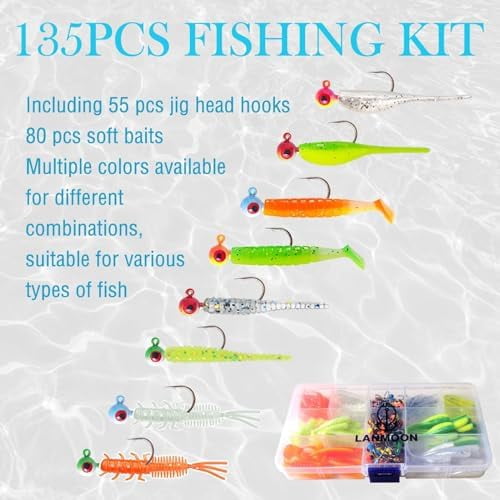 135 PCS Crappie Lures Kit - Crappie Jig Heads Fishing Hooks for Soft Plastic Lures for Trout Bass Walleye Bluegill Perch Catfish
