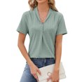 thumbnail image 3 of ZXSXSY Women's Eyelet V Neck Short Sleeve Solid Color Blouse, 3 of 7