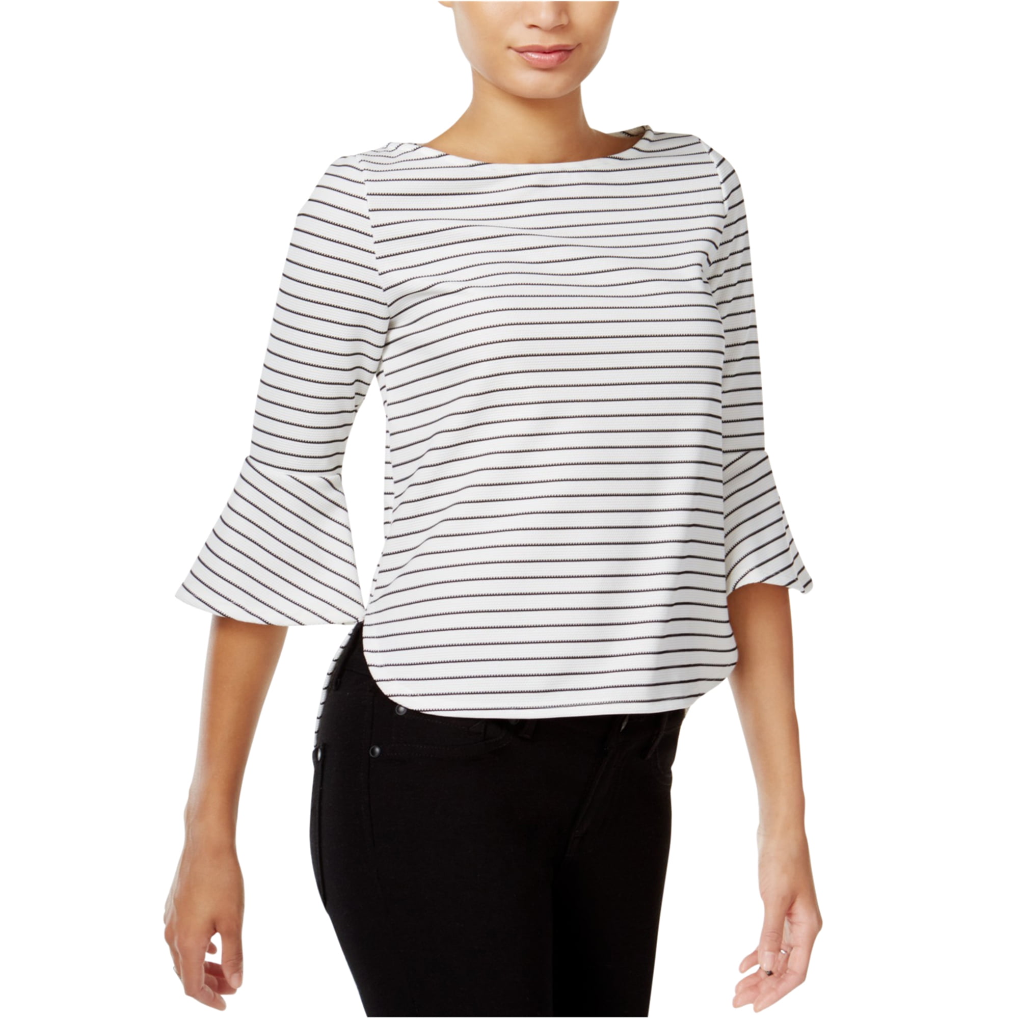 Bar III Womens Striped Bell-Sleeve Pullover Sweater 