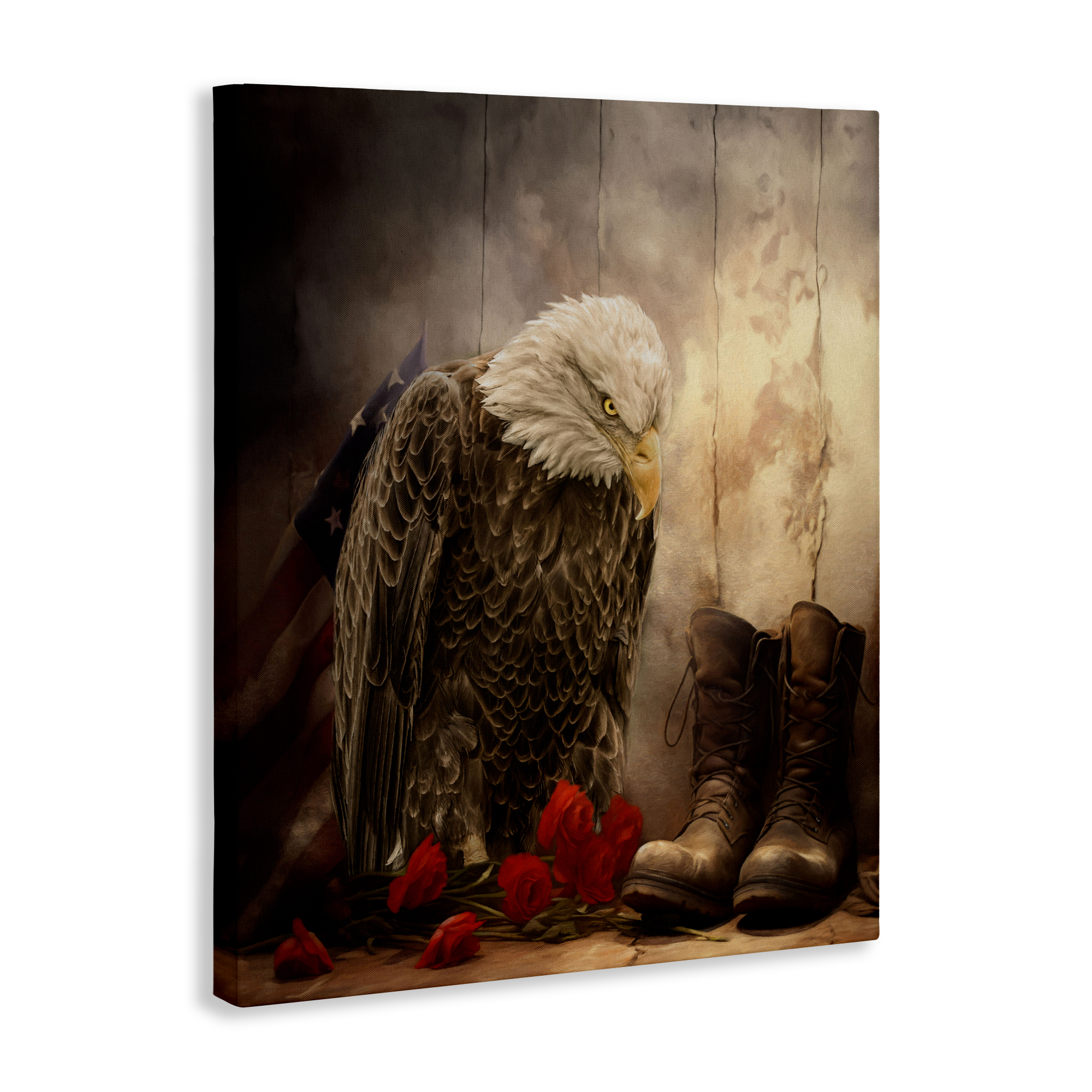 Stupell Industries Solemn Memory Eagle & Roses Canvas Wall Art design by Kelley Parker, 40 x 30