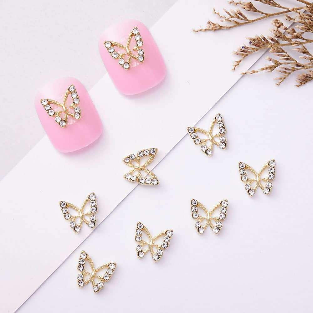  JERCLITY 24 Pieces Luxury Alloy Gold 3D Butterfly Nail